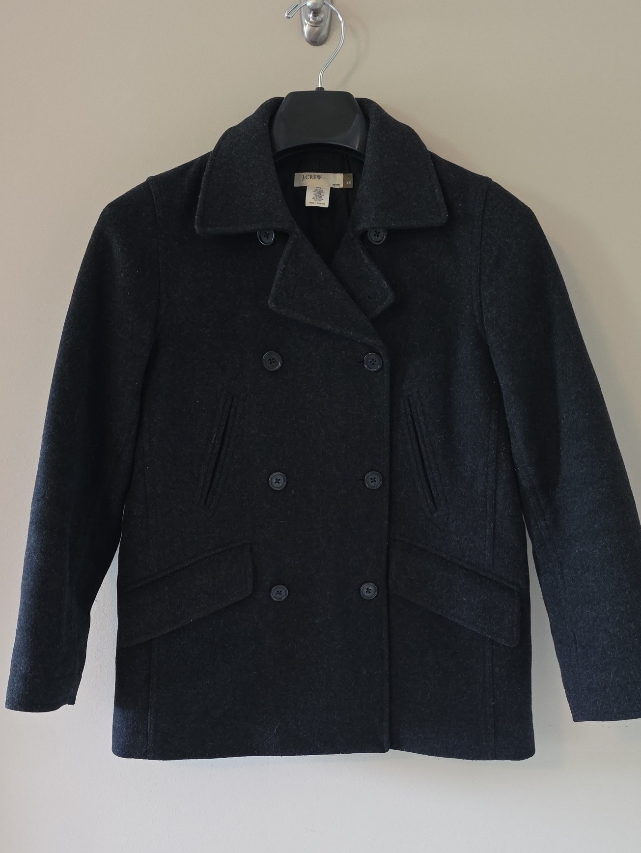 J. Crew Women's Heathered Grey Double-Breasted Wool Peacoat